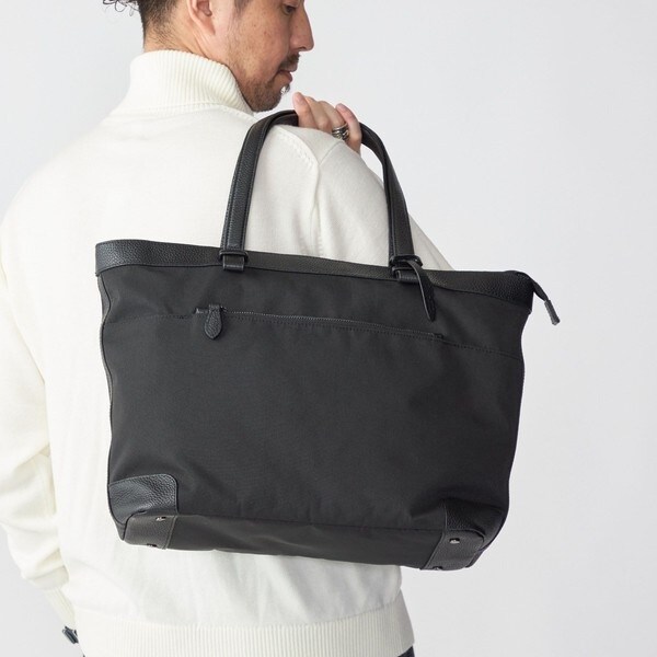 シップス/SHIPS: シュリンクレザー × ファブリック コンビ トート