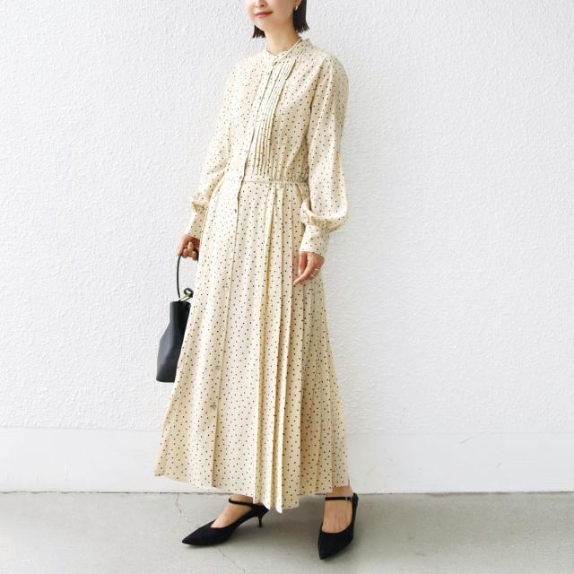 シップス（SHIPS）/《一部追加予約》【WEB限定】〈手洗い可能〉ドット / 花柄 バンドカラー サイド プリーツ ワンピ