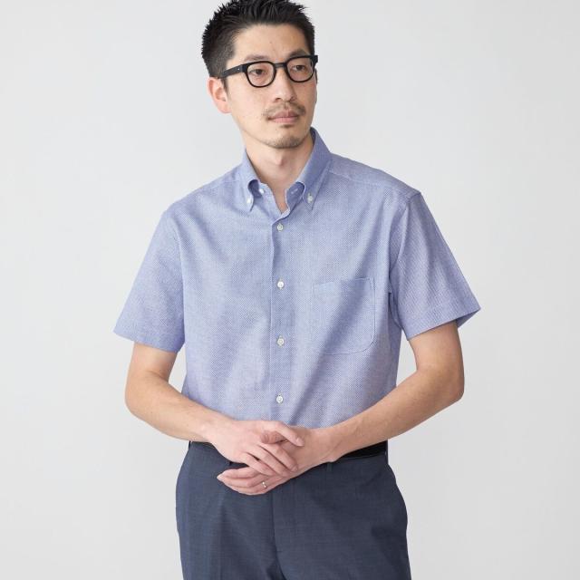シップス（SHIPS）/SHIPS: カラミ織り ボタンダウン 無地 半袖 シャツ_1