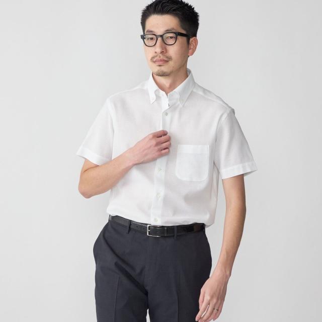 シップス（SHIPS）/SHIPS: カラミ織り ボタンダウン 無地 半袖 シャツ_14