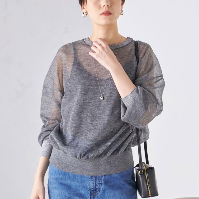 シップス（SHIPS）/〈手洗い可能〉シアー ラメ クルーネック