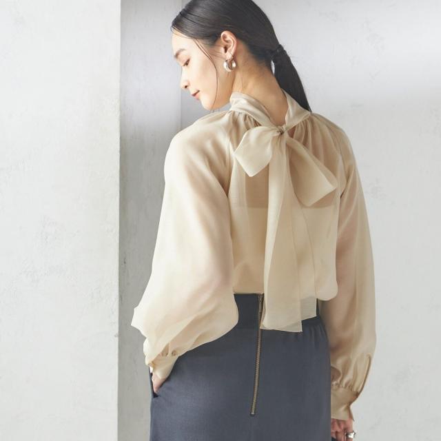 シップス（SHIPS）/《一部追加予約》〈手洗い可能〉オーガンジー リボン ブラウス