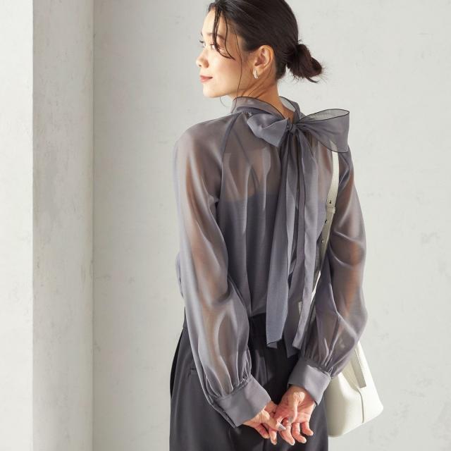 シップス（SHIPS）/《一部追加予約》〈手洗い可能〉オーガンジー リボン ブラウス