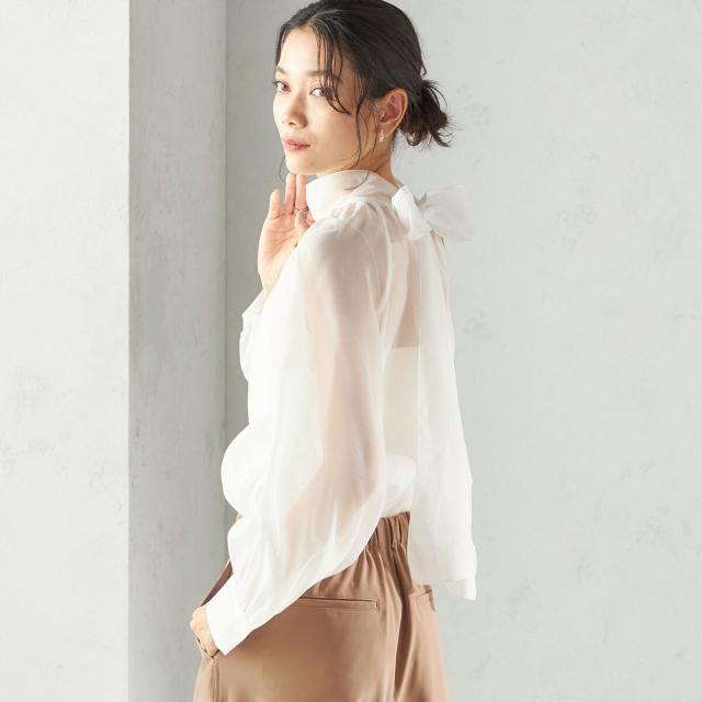 シップス（SHIPS）/《一部追加予約》〈手洗い可能〉オーガンジー リボン ブラウス