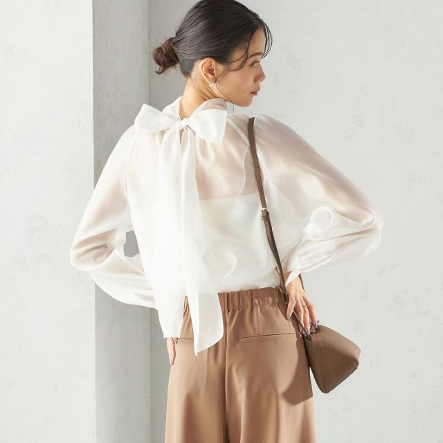 シップス（SHIPS）/《一部追加予約》〈手洗い可能〉オーガンジー リボン ブラウス