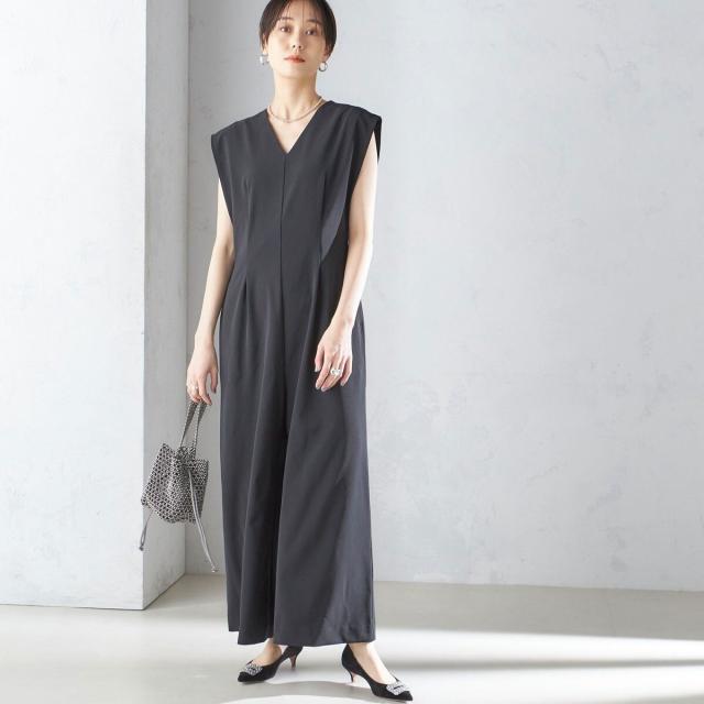 シップス（SHIPS）/little black:Vネック ワイド シルエット オールインワン（セレモニー対応可）