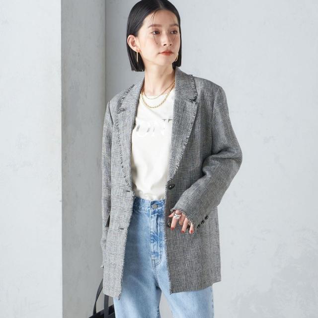 【SHIPS】〈手洗い可能〉チェック フリンジ ボクシー ジャケット セール】 〈手洗い可能〉チェック / 無地 フリンジ ボクシー