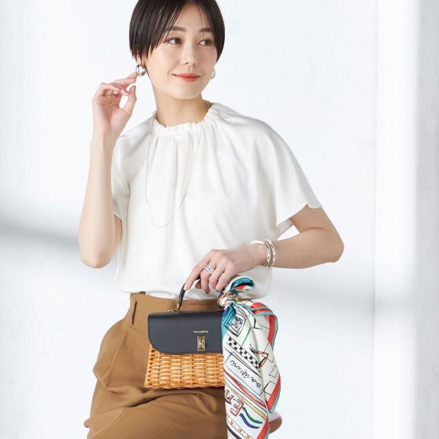 シップス（SHIPS）/〈手洗い可能〉ハンマーサテン ビルドネック ブラウス