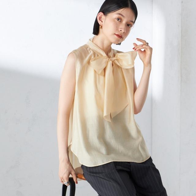 シップス(SHIPS)/〈手洗い可能〉オーガンジー リボン ノースリーブ ブラウスの通販は シップス(SHIPS)/〈手洗い可能〉オーガンジー リボン ノースリーブ ブラウスの通販は