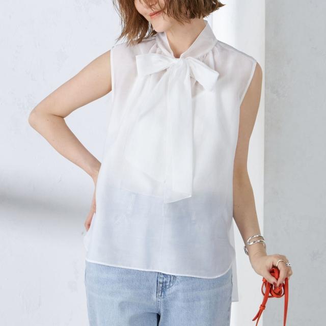 シップス(SHIPS)/〈手洗い可能〉オーガンジー リボン ノースリーブ ブラウスの通販は シップス(SHIPS)/〈手洗い可能〉オーガンジー リボン ノースリーブ ブラウスの通販は