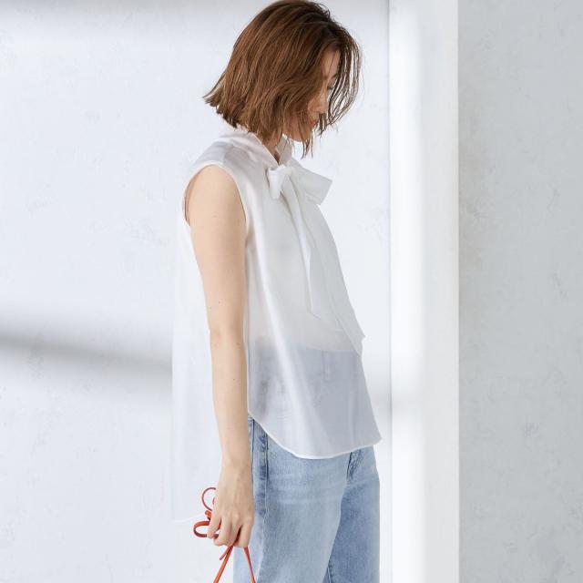 シップス(SHIPS)/〈手洗い可能〉オーガンジー リボン ノースリーブ ブラウスの通販は シップス(SHIPS)/〈手洗い可能〉オーガンジー リボン ノースリーブ ブラウスの通販は