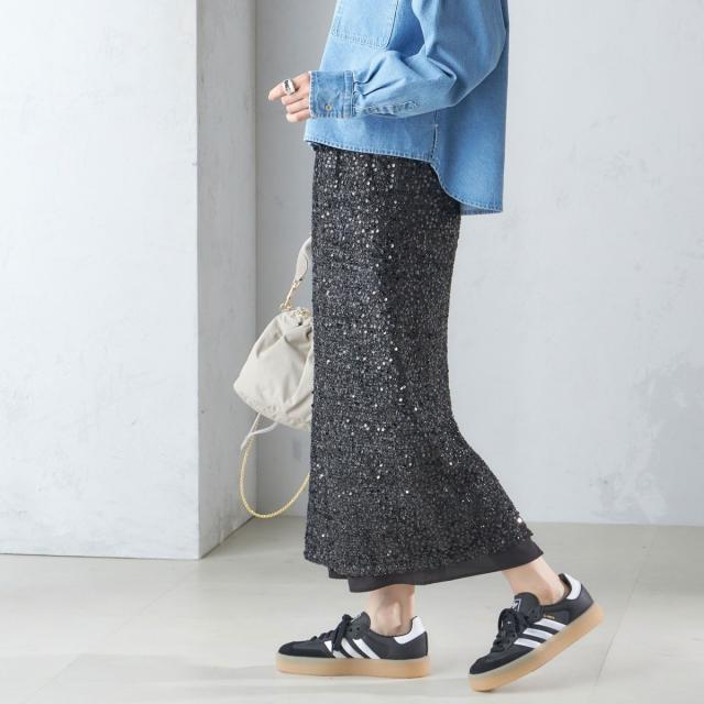シップス（SHIPS）/〈手洗い可能〉スパンコール Iライン スカート