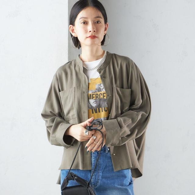新品！新品！SHIPS　バンドカラー ショート 羽織り シャツ シップス（SHIPS）/〈手洗い可能〉バンドカラー ショート 羽織り