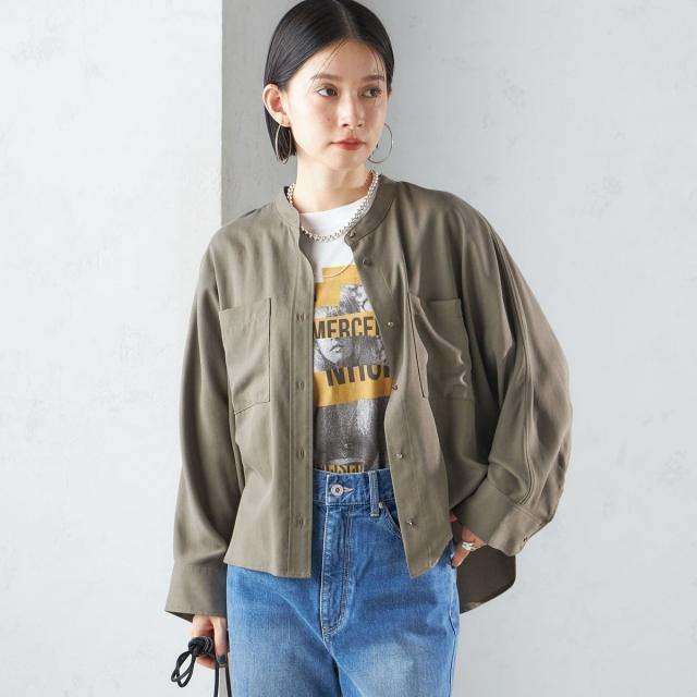 新品！新品！SHIPS　バンドカラー ショート 羽織り シャツ シップス（SHIPS）/〈手洗い可能〉バンドカラー ショート 羽織り