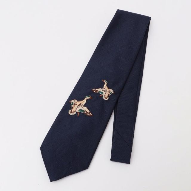 Stefano CAU wool×silk 鳥刺繍柄 ネクタイ イタリア製