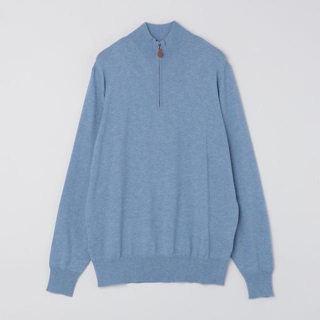 シップス（SHIPS）/ALANPAINE 12ゲージ ウール/コットン クォータージップ モックネック ニット