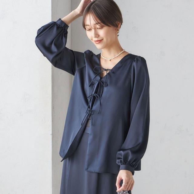 シップス（SHIPS）/【SHIPS別注】troisiemeCHACO:〈手洗い可能〉サテン リボン ブラウス