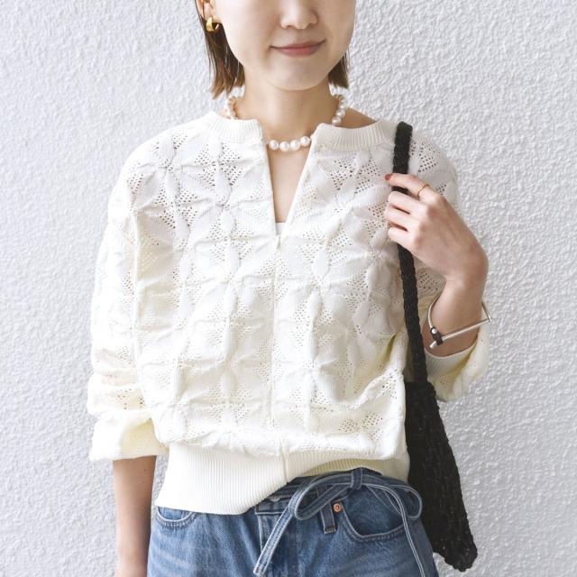 シップス（SHIPS）/《一部予約》【WEB限定】〈洗濯機可能〉2WAY フラワー ジャカード ハーフ ジップ プルオーバー