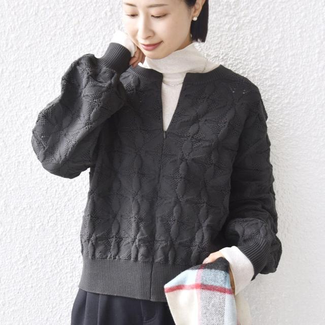 シップス（SHIPS）/《一部予約》【WEB限定】〈洗濯機可能〉2WAY フラワー ジャカード ハーフ ジップ プルオーバー