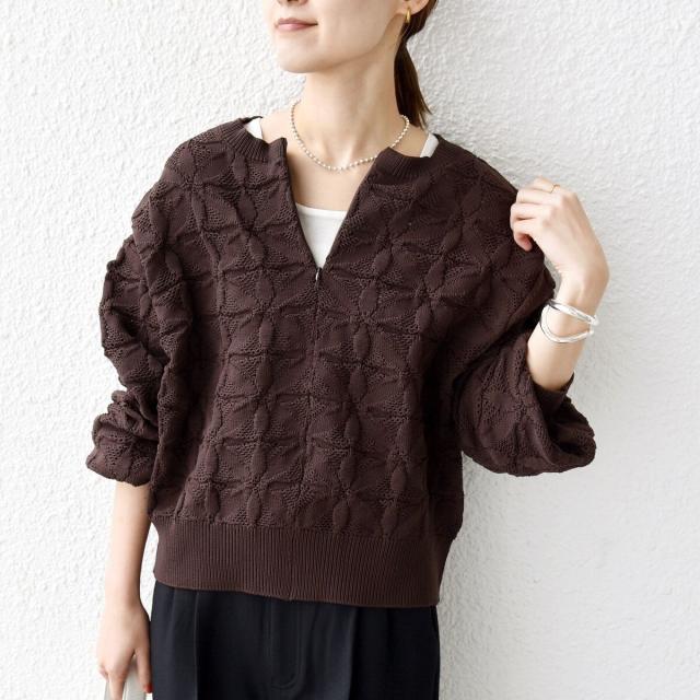 シップス（SHIPS）/《一部予約》【WEB限定】〈洗濯機可能〉2WAY フラワー ジャカード ハーフ ジップ プルオーバー