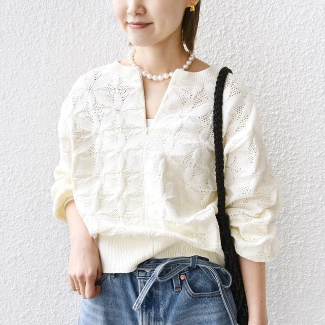 シップス（SHIPS）/《一部予約》【WEB限定】〈洗濯機可能〉2WAY フラワー ジャカード ハーフ ジップ プルオーバー