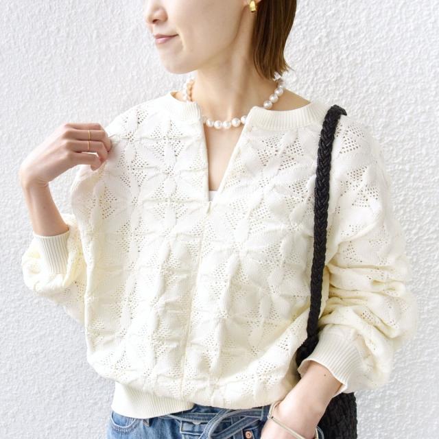 シップス（SHIPS）/《一部予約》【WEB限定】〈洗濯機可能〉2WAY フラワー ジャカード ハーフ ジップ プルオーバー