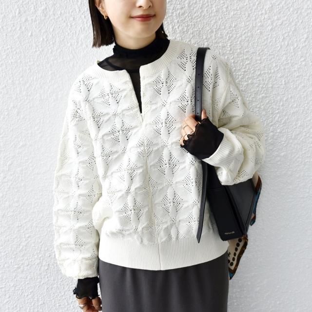 シップス（SHIPS）/《一部予約》【WEB限定】〈洗濯機可能〉2WAY フラワー ジャカード ハーフ ジップ プルオーバー