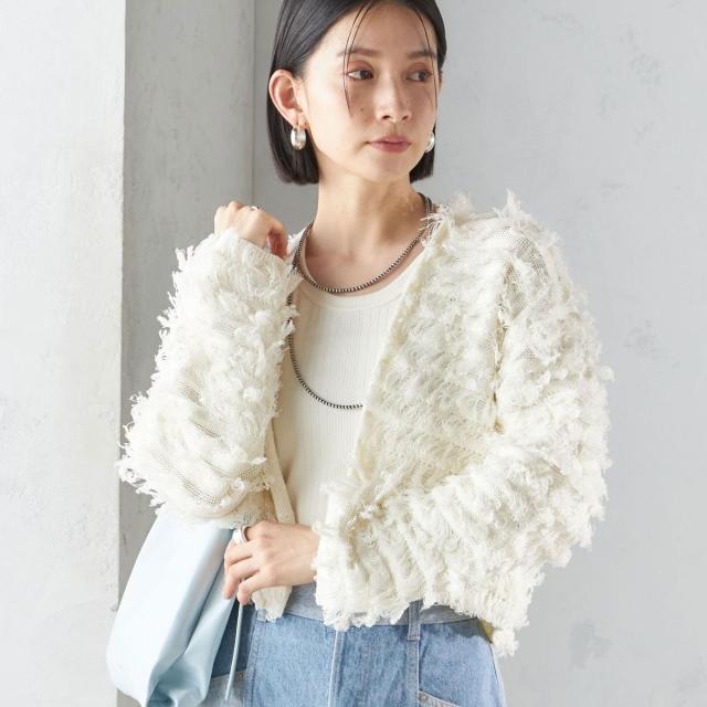 シップス（SHIPS）/〈手洗い可能〉ギマ フリンジ ショート カーディガン