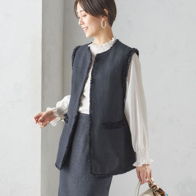 シップス（SHIPS）/スラブ ツイード ロング ジレ（セレモニー対応可）