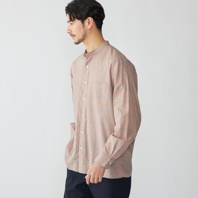 シップス（SHIPS）/SHIPS: コットン シルク ペールチェック バンドカラー ロングスリーブ シャツ_10