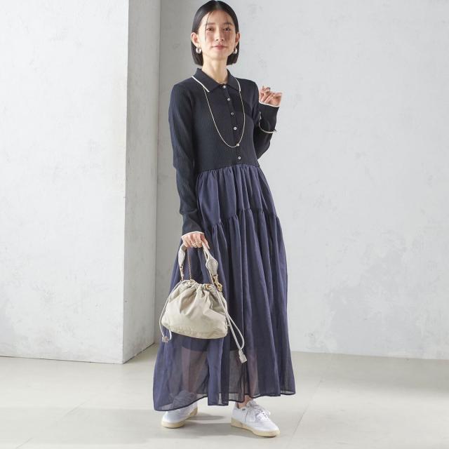 シップス（SHIPS）/〈手洗い可能〉ポロ 衿 シアー ティアード ワンピースの通販は