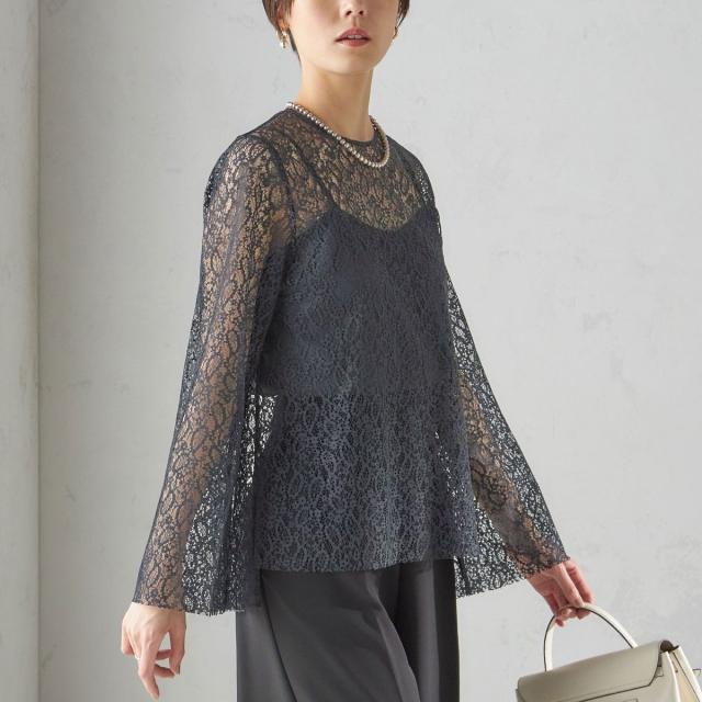 シップス（SHIPS）/〈手洗い可能〉クルーネック レース ブラウス
