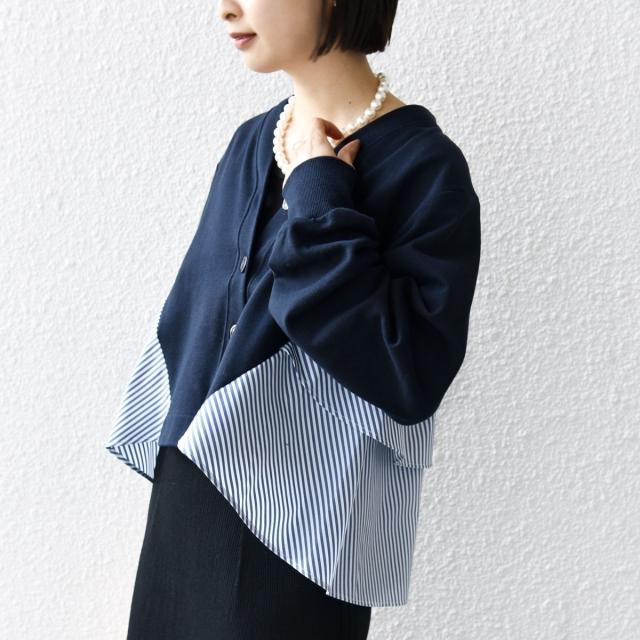 シップス（SHIPS）/【WEB限定】〈手洗い可能〉布帛 コンビ Vネック カーディガン