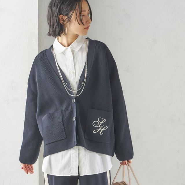 シップス（SHIPS）/〈手洗い可能〉ワンポイント 刺繍 Vネック カーディガン