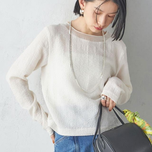 シップス（SHIPS）/〈手洗い可能〉シアー ネック ポコビュー TEE ブラウス