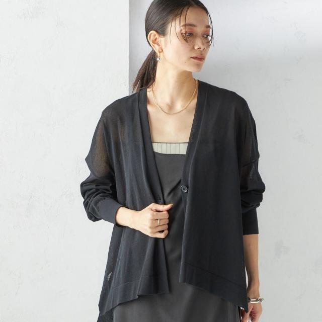 シップス（SHIPS）/〈手洗い可能〉18G フィルミーコットン Vネック 1ボタン カーディガン