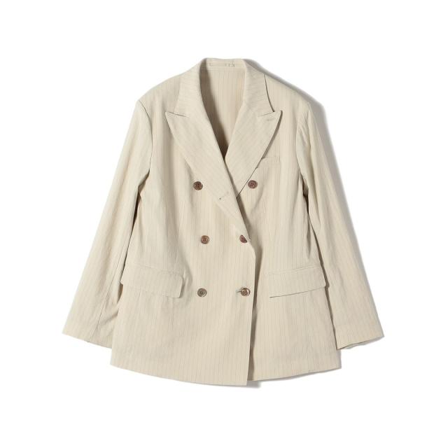 シップス（SHIPS）/SHIPS Primary Navy Label:麻混 ストライプ ストレッチ ダブル ジャケット