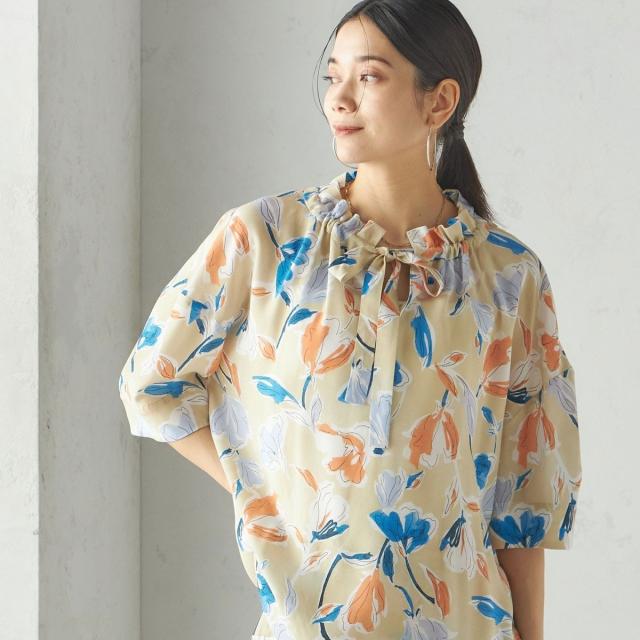 シップス（SHIPS）/IPEKER 花柄 フリル ネック リボン 半袖 ブラウス