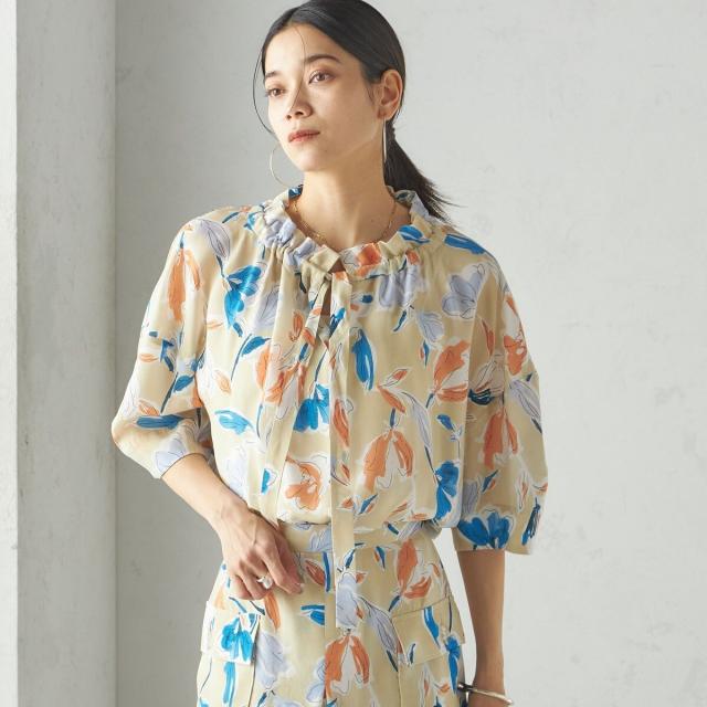 シップス（SHIPS）/IPEKER 花柄 フリル ネック リボン 半袖 ブラウス