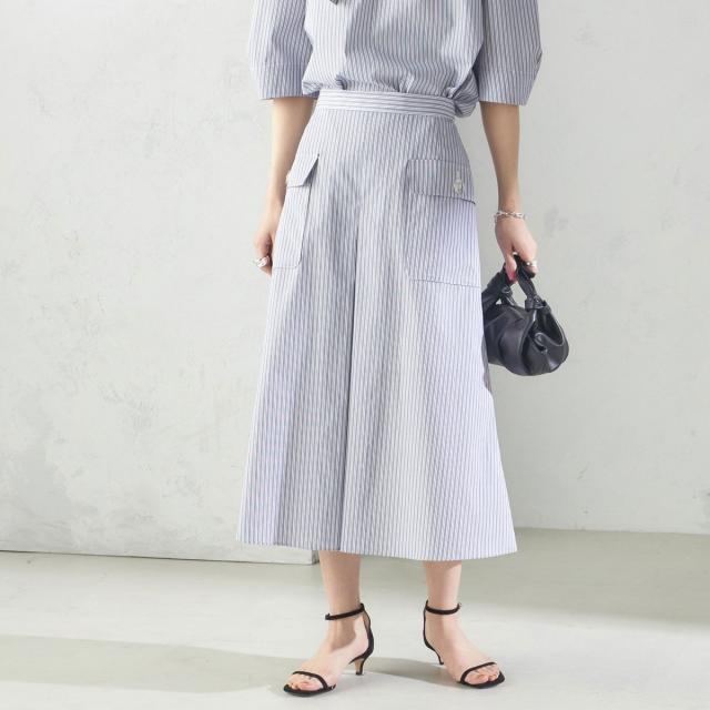 シップス（SHIPS）/〈手洗い可能〉ストライプ フロント ポケット フレア スカート