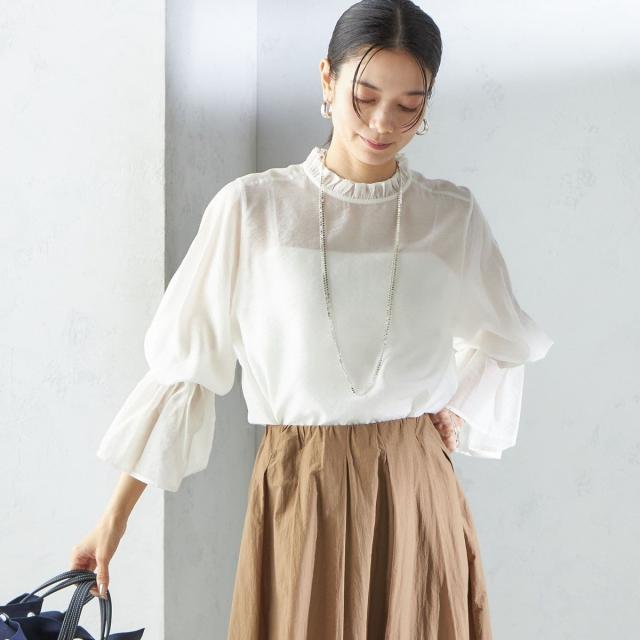 シップス（SHIPS）/〈手洗い可能〉シルク混 シャイニー フリル スリーブ ブラウス