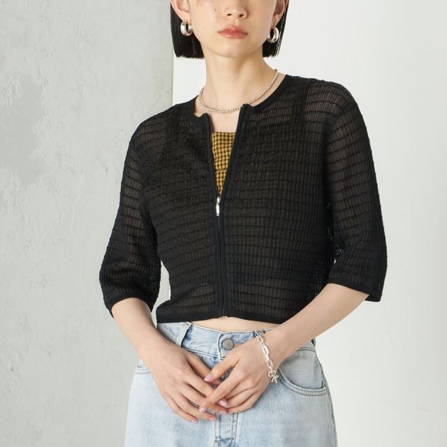 シップス（SHIPS）/《予約》Wai＋:ジャカード シアー ジップ カーディガン