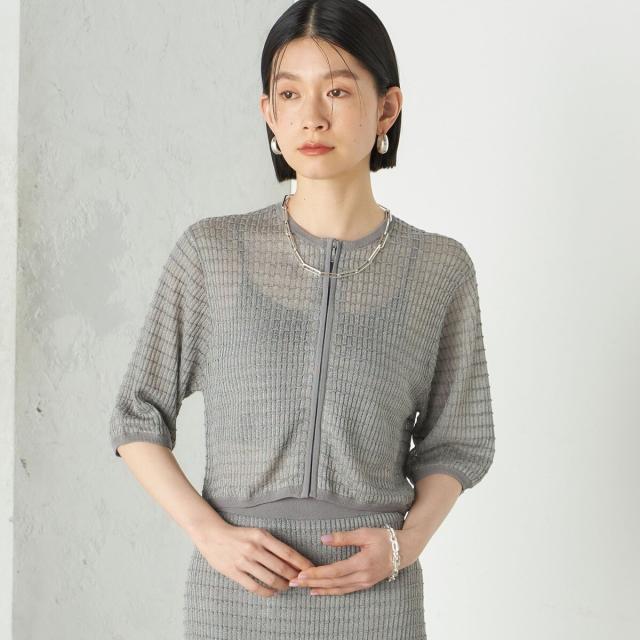 シップス（SHIPS）/《予約》Wai＋:ジャカード シアー ジップ カーディガン