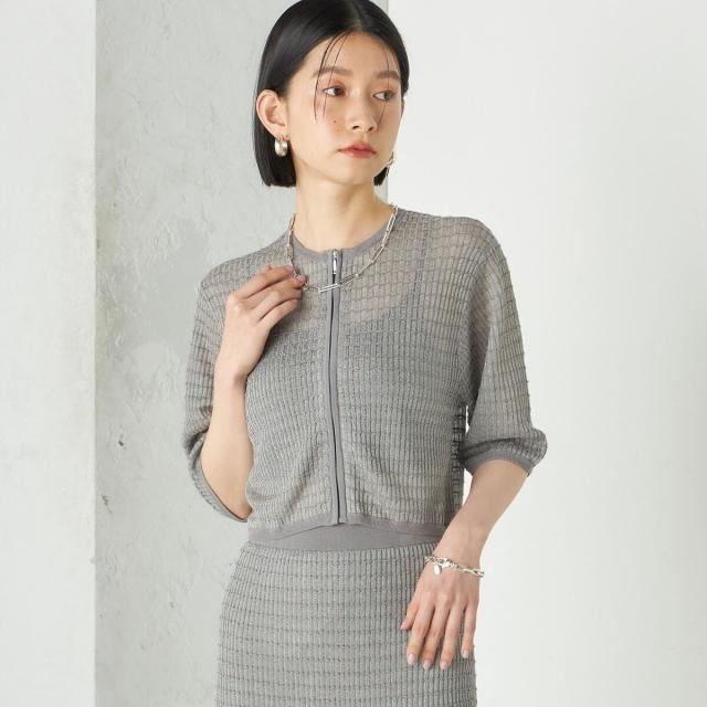 シップス（SHIPS）/《予約》Wai＋:ジャカード シアー ジップ カーディガン