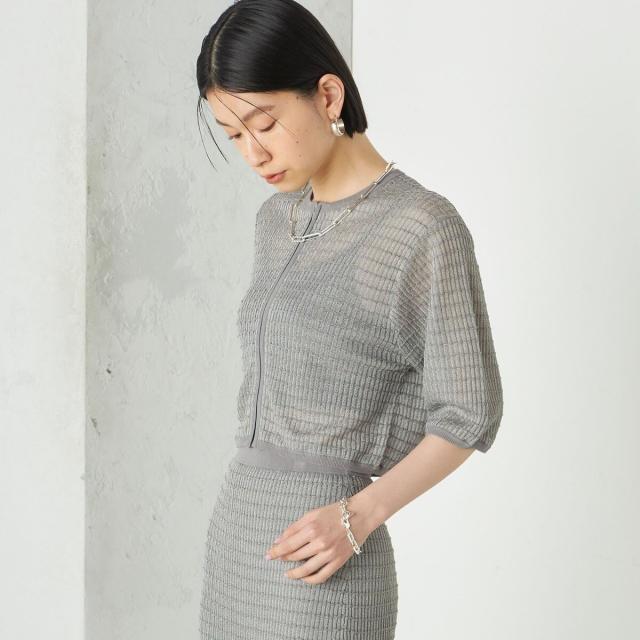 シップス（SHIPS）/《予約》Wai＋:ジャカード シアー ジップ カーディガン