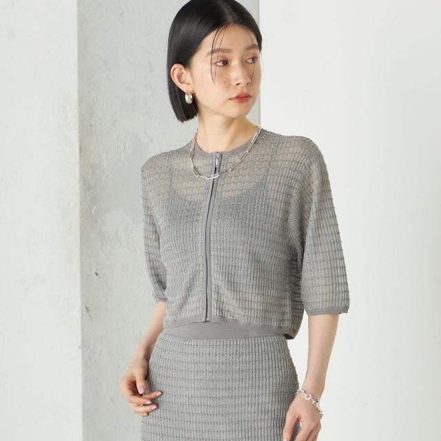 シップス（SHIPS）/《予約》Wai＋:ジャカード シアー ジップ カーディガン