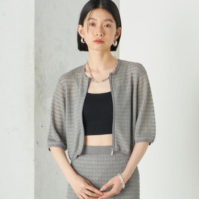 シップス（SHIPS）/《予約》Wai＋:ジャカード シアー ジップ カーディガン