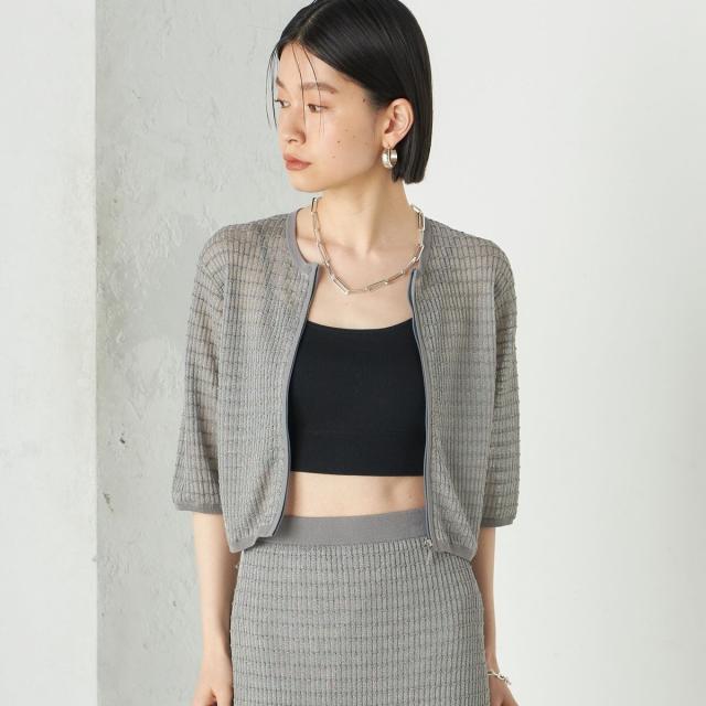 シップス（SHIPS）/《予約》Wai＋:ジャカード シアー ジップ カーディガン