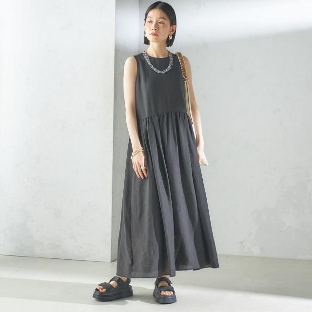シップス（SHIPS）/〈手洗い可能〉シルク混 シアー ノースリーブ ワンピース