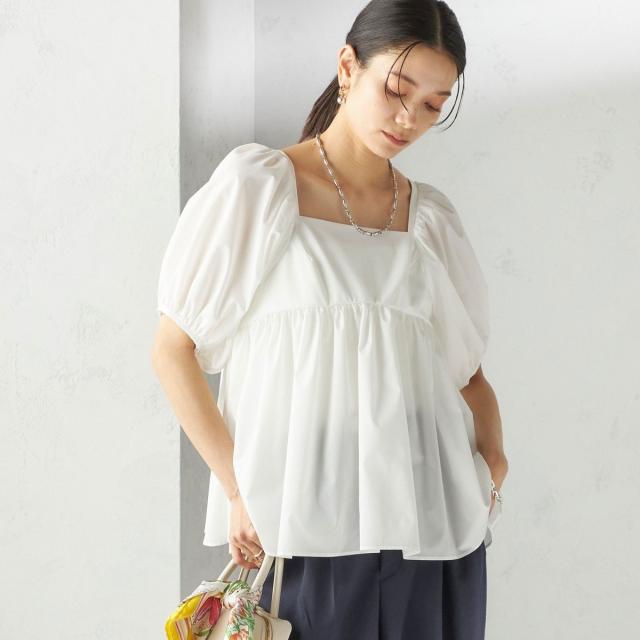 シップス（SHIPS）/〈手洗い可能〉ストレッチ タフタ ウエスト ギャザー ブラウス